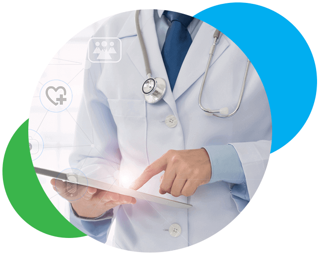 A doctor looking at their tablet where they manage their medical supplies' services.